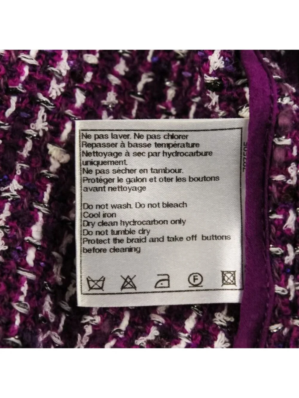 Chanel Sequin Trim Tweed Coat 34 Purple